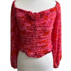FREE PEOPLE  Oh Lala Ruched Rose Top Pink & Red. SIZE: Small